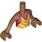 Minidoll Torso Girl with Bright Light Yellow Halter Top with Bright Light Orange Chevron Stripes, Magenta Trim Print, Medium Nougat Arms with Hands