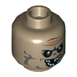 Minifig Head Taxi Driver, Red Eyes, Missing Teeth, Grey Blotchy Skin Print [Hollow Stud]