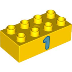 Duplo Brick 2 x 4 with Dark Azure '1' Print
