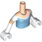 Minidoll Torso Girl with Bright Light Blue Top with Stars and Silver Necklace Print, Light Nougat Arms with Hands with White Short Sleeves and Gloves Print