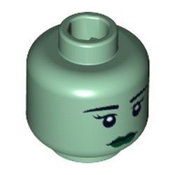Minifig Head Lady Liberty, Eyebrows, Eyelashes, White Pupils, Dark Green Lips Print