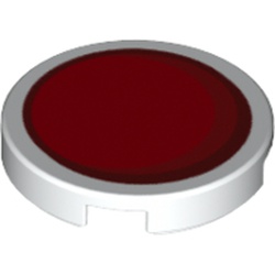 Tile Round 2 x 2 with Bottom Stud Holder with Red Circle Stylized Red Sun Print