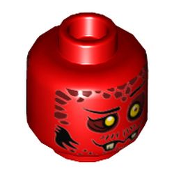 Minifig Head Bookkeeper, Dual Sided, Yellow Eyes, Dark Red Spots, Broken Fangs, Goofy Open Smile Teeth / Closed Mouth Print [Hollow Stud]