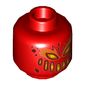 Minifig Head Flama, Dark Red, Yellow and Orange Eyes, Wide Mouth, Dark Red Spots, Flames on Back Print [Hollow Stud]