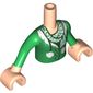 Minidoll Torso Girl with Green Sweater and Scarf and White Pom Poms Print, Light Nougat Arms with Hands with Green Long Sleeves Print