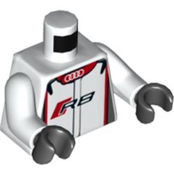 Torso Racing Jacket with Audi Logo and 'R8' Print, White Arms, Black Hands