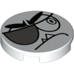 Tile Round 2 x 2 with Bottom Stud Holder with Nixel Face and Eyepatch Print