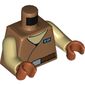 Torso Robe with Blue Name Badge over Tan Undershirt, Reddish Brown Belt with Buckle Print, Tan Arms, Dark Orange Hands
