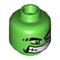 Minifig Head Hulk, Thick Eyebrows, Yellow Eyes and Wide Grin Print