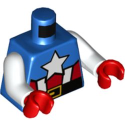 Torso Red and White Stripes, Black Belt, White Star and Gold Buckle Print, White Arms, Red Hands