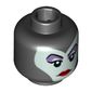 Minifig Head Maleficent, Balaclava, Light Aqua Face, Medium Lavender Eye Shadow, Pointed Eyebrows, Red Lips Print