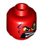 Minifig Head Red Skull, Unibrow, Bright Light Yellow Eyes, Angry Open Mouth with Teeth Print [Hollow Stud]