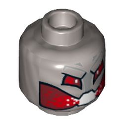 Minifig Head Ultron, Dual Sided, Red Eyes and Mouth, Silver Panel, and Black Rivet on Back Print [Hollow Stud]