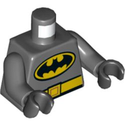 Torso Bodysuit, Batman Logo in Yellow Oval with Yellow Belt Front and Back Print, Dark Bluish Gray Arms, Black Hands