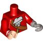 Torso Pirate Coat with Gold Trim, Crossbelt, White Ascot print, Red Arms with White Stripe at Wrist, Light Nougat Right Hand, Flat Silver Left Hook