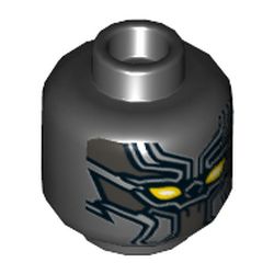 Minifig Head Black Panther, Armor, Yellow Eyes, Silver Lines Print