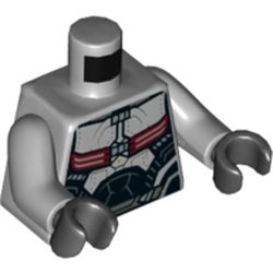 Torso Armor, Black, Dark Red and Silver with Backpack Print, Light Bluish Gray Arms, Black Hands