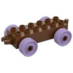 Duplo Car Base 2 x 6 with Fake Bolts, Open Hitch End and Lavender Wheels