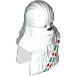 Minifig Head Special, Wookiee with Black Eyes and Nose and Red and Green Strap Print (Chewbacca)