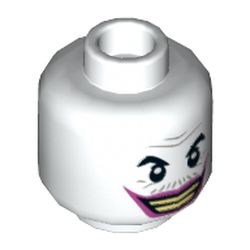 Minifig Head Joker, Gray Wrinkles and Moustache, Dark Pink Lips, Wide Grin with Clenched Teeth / Lips Pursed Print