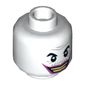 Minifig Head Joker, Gray Wrinkles and Moustache, Dark Pink Lips, Wide Grin with Clenched Teeth / Lips Pursed Print