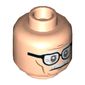 Minifig Head Alfred Pennyworth, Dual Sided Glasses, White Moustache, Wrinkles, Cheek Lines, Smile / Frown Print [Hollow Stud]