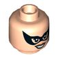 Minifig Head Catwoman, Dual Sided, Dark Brown Pointed Eyebrows, Smirk / Black Pointed Eye Mask, Smile Print [Hollow Stud]