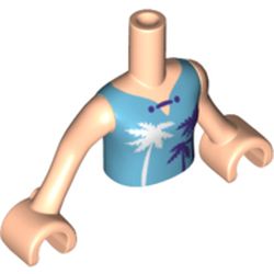 Minidoll Torso Girl with Medium Azure Top with Dark Purple Clasp, White and Dark Purple Palm Trees Print, Light Nougat Arms with Hands