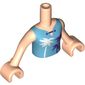 Minidoll Torso Girl with Medium Azure Top with Dark Purple Clasp, White and Dark Purple Palm Trees Print, Light Nougat Arms with Hands