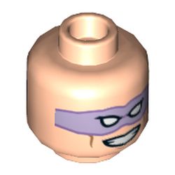 Minifig Head Riddler, Dual Sided, Lavender Eyemask, Vicious Smile / Open Mouth Snarl Print [Hollow Stud]