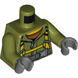 Torso Jumpsuit, Grey Belt with Buckle, Yellow Straps/Harness Print, Olive Green Arms, Dark Bluish Gray Hands