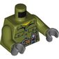 Torso Shirt, Pockets, Belt, Radio Print, Olive Green Arms, Dark Bluish Gray Hands