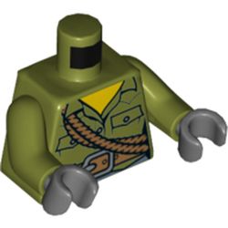 Torso Shirt, Pocket, Belt, Robe Around Chest Print, Olive Green Arms, Dark Bluish Gray Hands