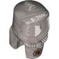Mask, Hazard Suit with Trans-Brown Face Shield, Volcano on Dark Red Background Logo on Chest Print