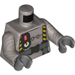 Torso Safety Suit, Belt, Yellow and Black Straps/Suspenders, Geiger Counter/Gauge Print, Flat Silver Arms, Dark Bluish Gray Hands