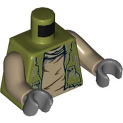 Torso Vest, Tattered with Dirty Shirt Print (Unkar's Brute), Dark Tan Arms, Dark Bluish Gray Hands