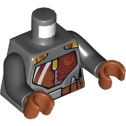 Torso Armor with Dark Red and Dark Orange Plates, Mandalorian Utility Belt Print (Sabine Wren), Black Arms, Dark Orange Hands