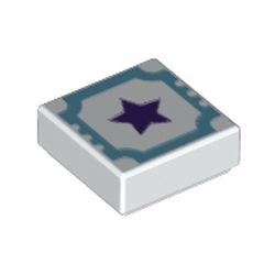Tile 1 x 1 with Medium Azure Outline and Dark Purple Star Print
