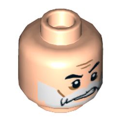 Minifig Head Captain Rex, Beard White, Moustache, Eyebrows, Cheek Lines, Sneer Print [Hollow Stud]