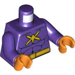 Torso Muscles Outline with Yellow Killer Moth Logo and Belt Print, Dark Purple Arms, Orange Hands