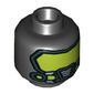 Minifig Head Batman, Dual Sided, Lime Stripe on Forehead and Cheek Lines / Gas Mask and Lime Goggles Print [Hollow Stud]