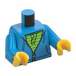 Torso Hoodie with Zipper over Lime and Green Striped Shirt Print, Dark Azure Arms, Yellow Hands