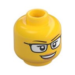 Minifig Head, Eyebrows, Glasses with Thick Edge, Peach Lips Print