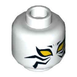 Minifig Head White Tiger, Large Yellow Eyes, Black Tiger Stripes Print [Hollow Stud]