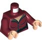 Torso Jumpsuit with Half Open Zipper and Black Belt Print, Dark Red Arms, Light Nougat Hands