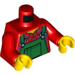Torso Overalls, Green over Plaid Shirt Print, Red Arms, Yellow Hands