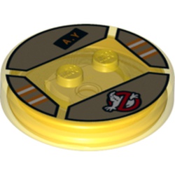 Function Brick Round 4 x 4 x 2/3 with 2 Studs and Ghostbusters Logo and "AY" Print