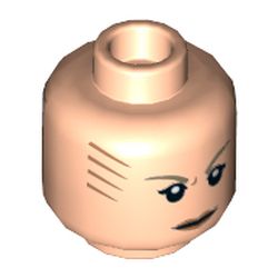 Minifig Head The Ancient One, Dark Tan Eyebrows, Orange Lips and Tattoo Lines on Front and Back Print [Hollow Stud]