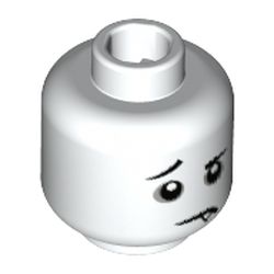Minifig Head Spooky Boy, Eyebrows, Raised Right Eyebrow, Dark Bluish Gray Eye Circles, Downturned Mouth with Fang Print
