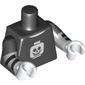 Torso, Dual Molded Arms, Shirt with White Minifig Head Skull Print, Black Sleeves Pattern, Light Bluish Gray Arms with Black Stripes Print, White Hands